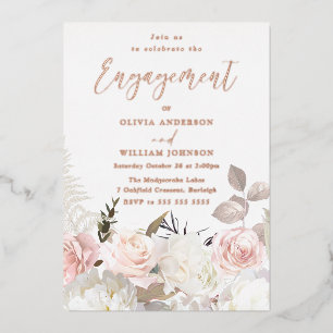 Invitation En Aluminium Fête de fiançailles Garden Blush Floral Rose Gold