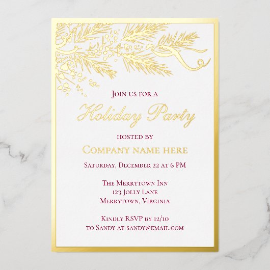 Invitation En Aluminium Fête de fin d'année botanique rouge élégant d'entr (Recto)