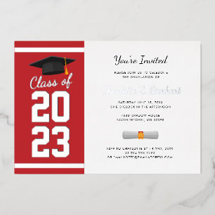 Invitation En Aluminium Fête de fin d'études 2025 Écriture rouge Argenté