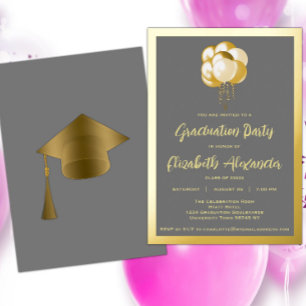 Invitation En Aluminium Fête de fin d'études avec ballons dorés