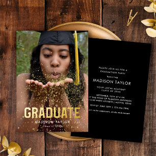 Invitation En Aluminium Fête de fin d'études avec photo à motif feuille d'