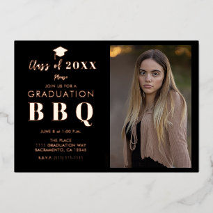 Invitation En Aluminium Fête de fin d'études BBQ Rose Gold & Black en véri