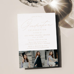 Invitation En Aluminium Fête de fin d'études de 3 photos en écriture éléga