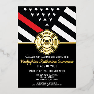 Invitation En Aluminium Fête de fin d'études de pompier Drapeau de la lign
