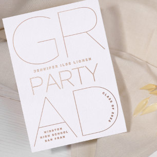 Invitation En Aluminium FÊTE DE FIN D'ÉTUDES SIMPLE Promotion 2023 Or ROSE