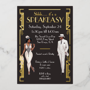 Invitation En Aluminium Fête de Flapper au Speakeasy Afro-Américain Noir