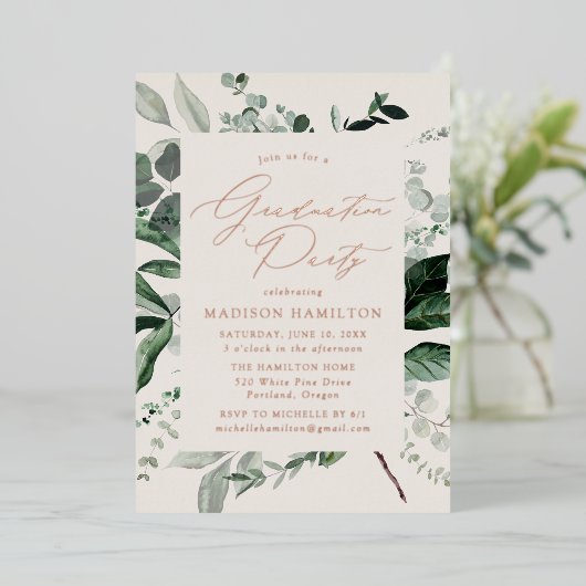 Invitation En Aluminium Fête de graduation de la crème verte abondante (Debout devant)