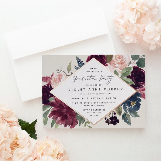 Invitation En Aluminium Fête de graduation de la fleur de prune