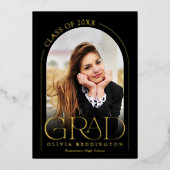 Invitation En Aluminium Fête de graduation de l'Arc Photo Black Gold moder (Recto)