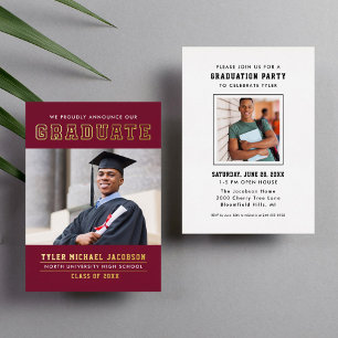 Invitation En Aluminium Fête de graduation de l'or rouge moderne