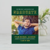 Invitation En Aluminium Fête de graduation de l'or vert moderne (Debout devant)