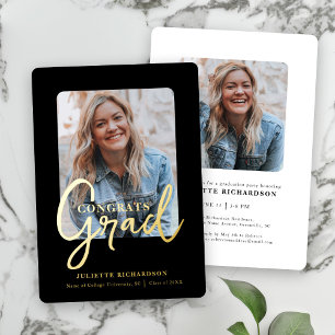Invitation En Aluminium Fête de graduation du collège photo Black Gold mod