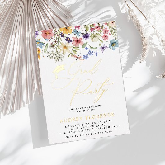 Invitation En Aluminium Fête de graduation Florale Fleur sauvage moderne