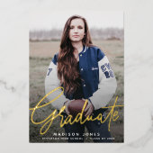 Invitation En Aluminium Fête de graduation photo de script moderne (Recto)