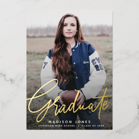 Invitation En Aluminium Fête de graduation photo de script moderne (Recto)