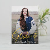 Invitation En Aluminium Fête de graduation photo de script moderne (Debout devant)