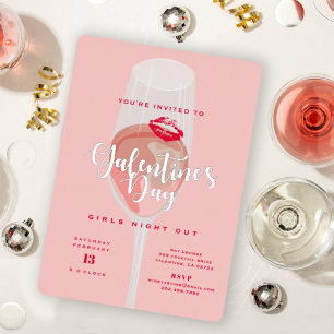 Invitation En Aluminium Fête de la Galentine Eau-Forte Rose Pâle Aquarelle