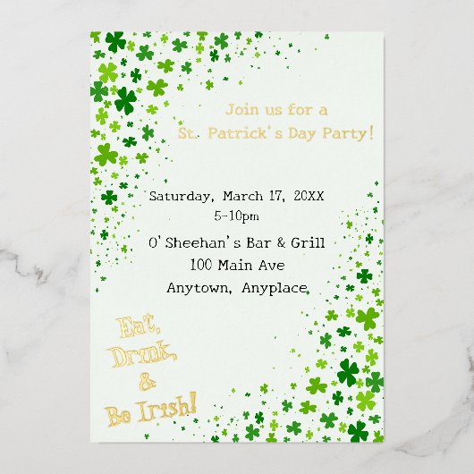 Invitation En Aluminium Fête de la Saint-Patrick (Recto)