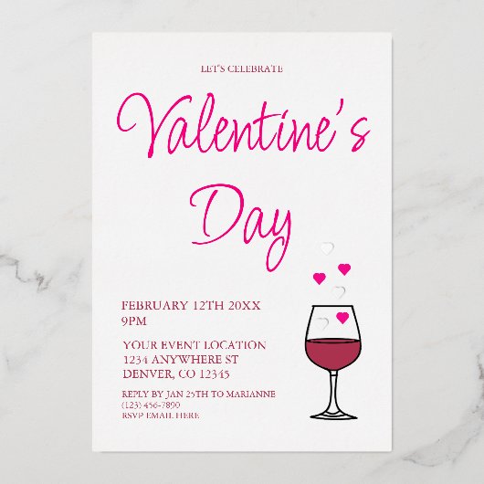Invitation En Aluminium Fête de la Saint-Valentin autour du vin (Recto)