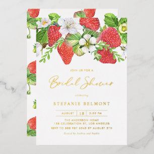 Invitation En Aluminium Fête de mariage botanique aux fraises à l'aquarell