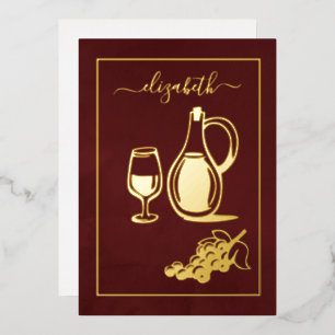 Invitation En Aluminium Fête de mariage Burgundy et Or Vin Italien