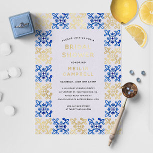 Invitation En Aluminium Fête de mariage Carrelage Méditerranéen Bleu Feuil