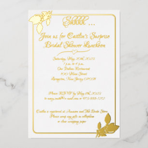 Invitation En Aluminium Fête de mariage floral, élégant blanc, or