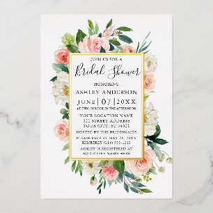 Invitation En Aluminium Fête de mariage floral rose blanc aquarelle or