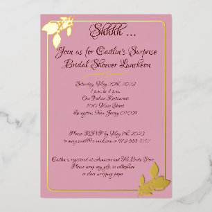 Invitation En Aluminium Fête de mariage florale, rose poudrée, or