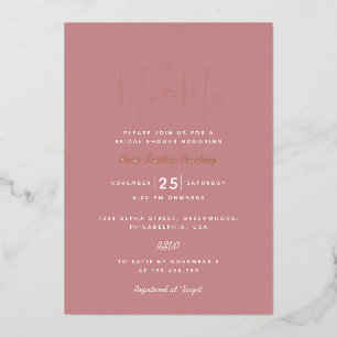 Invitation En Aluminium Fête de mariage Moderne Rose Puce de Mlle à Mme