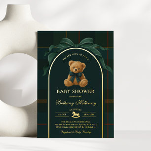 Invitation En Aluminium Fête de naissance garçon Ourson Polo Tartan Flanel