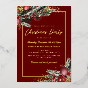 Invitation En Aluminium Fête de Noël à cadre de feuillage traditionnel