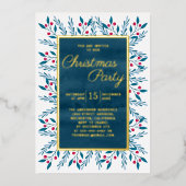 Invitation En Aluminium Fête de Noël Aquarelle bleue Florale (Recto)