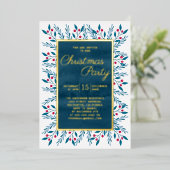 Invitation En Aluminium Fête de Noël Aquarelle bleue Florale (Debout devant)