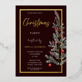 Invitation En Aluminium Fête de Noël Arbre d'or traditionnel (Recto)