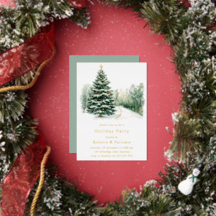 Invitation En Aluminium Fête de Noël arbres et neige papier d'or