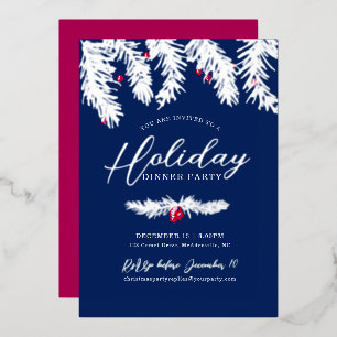 Invitation En Aluminium Fête de Noël argent bleu rouge
