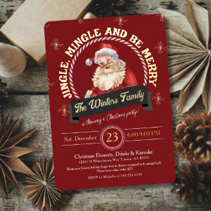 Invitation En Aluminium Fête de Noël au bonhomme de Noël rouge vintage et
