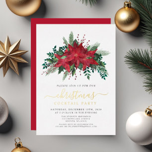 Invitation En Aluminium Fête de Noël au cocktail de poinsettia rouge festi