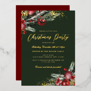Invitation En Aluminium Fête de Noël au feuillage traditionnel avec reflet