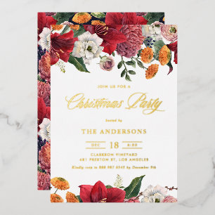 Invitation En Aluminium Fête de Noël aux Amaryllis Botaniques et Chrysanth