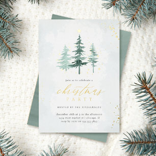 Invitation En Aluminium Fête de Noël aux arbres de pin aquarelle