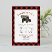 Invitation En Aluminium Fête de Noël avec un arbre et carreaux de bison (Debout devant)