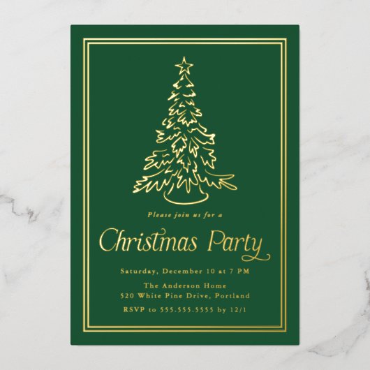 Invitation En Aluminium Fête de Noël classique Green Christmas Tree (Recto)