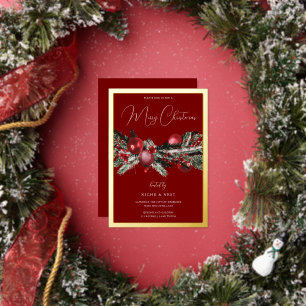 Invitation En Aluminium Fête de Noël classique rouge bordure dorée