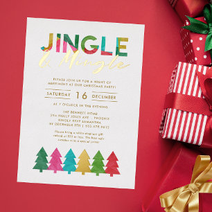 Invitation En Aluminium Fête de Noël colorée moderne Jingle et Mingle