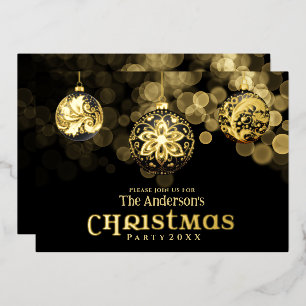 Invitation En Aluminium Fête de Noël de famille élégante moderne or noir