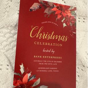 Invitation En Aluminium Fête de Noël d'entreprise festive moderne rouge or