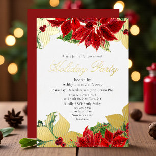 Invitation En Aluminium Fête de Noël d'entreprise Poinsettia Rouge en Alum