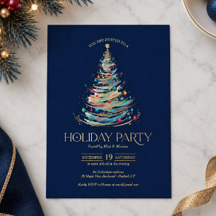 Invitation En Aluminium Fête de Noël élégante en bleu